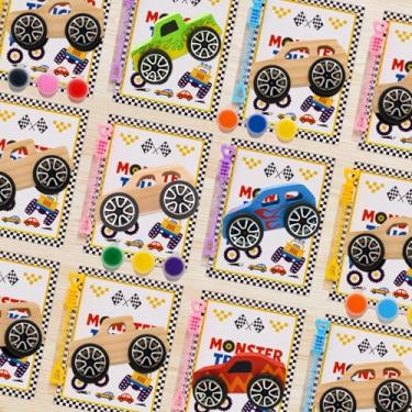 Imagem de GOGREENWOVEN Monster Truck Party Favors for Kids – 12 Pack DIY Wooden Truck Car Crafts with Bubbles & Paints - Monster Jam Birthday Party Supplies - Off-Road Themed Thank You Favors for Boys Girls