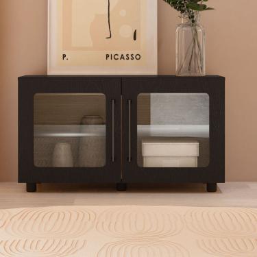 Imagem de Balcão Buffet Mia 81,50 Cm 2 Portas com Vidro 100% Mdf Preto/Riveira - Artely Móveis
