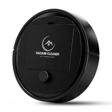 Imagem de Mini vassoura estilo robô a vácuo para pelos e poeira de animais de estimação - 60 min sem fio, 2000 mAh, varredura automática para pisos duros em espaços pequenos - preta