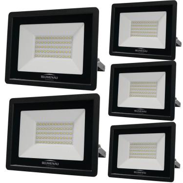 Imagem de Kit 5 Refletor De Led Slim 50w Prova Dágua Preto Bivolt 6500k Frio