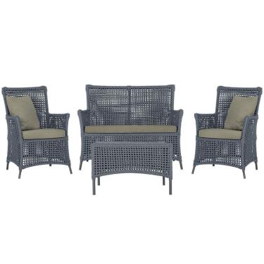 Imagem de Jogo Sofá E 2 Poltronas E Mesa Igapó Preta E8 Trama Original Prata