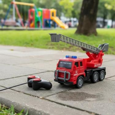 Imagem de Caminhao Bombeiro Controle Remoto Brinquedo Infantil Carro Resgate Luz Som Vermelho Crianca Diversao Aventura