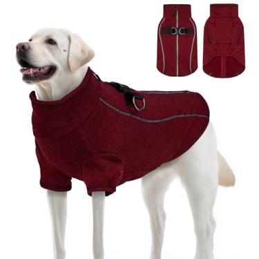 Imagem de Vitiswap Jaquetas para cães grandes para meninos, suéter de lã quente refletivo para cães, casaco com zíper com anel em D, roupas de inverno para cães grandes, casacos de clima frio, vinho XXX-Grande