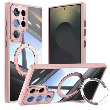 Imagem de Capa de telefone Vanki para Samsung Galaxy S25 Ultra compatível com magnético com suporte S25U Capa magnética com suporte de anel de 360 graus para Samsung S25 capa ultra transparente antiqueda (rosa)