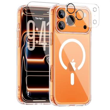 Imagem de Saiuxiu Capa para iPhone 17 Pro, compatível com MagSafe, capa fina magnética, antiamarelamento e à prova de choque, proteção total da câmera, inclui protetores de tela e lentes, capa protetora