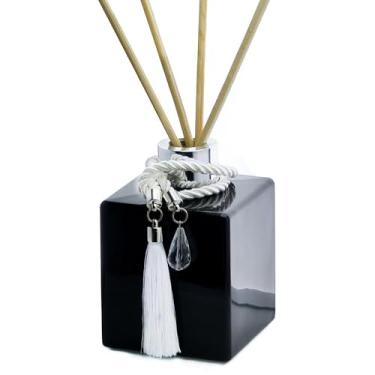 Imagem de Kit Difusor Aromatizador de Ambiente Banheiro 250ml Vidro Cubo – Lavabo Luxo Elegante(Preto Total/Prata)