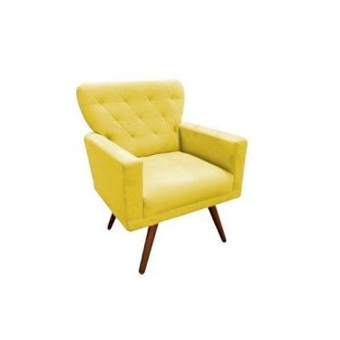 Imagem de Poltrona Decorativa Aurora Suede Amarelo Pés Madeira Mz Decor - Mazzer