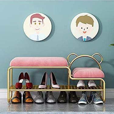 Imagem de Banqueta de entrada para sala de estar, banco de armazenamento estofado de veludo estofado, banco de armazenamento de sapateira de corredor, rosa, 80 x 52 x 35 cm (31 x 20 x 14 polegadas)