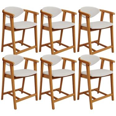 Imagem de Kit 06 Banquetas Baixa Cozinha Sala de Jantar Bancada Cecília L02 Bouclê Cru - Lyam Decor