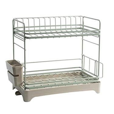 Imagem de BSNANCA Escorredor de pratos, escorredor de pratos, escorredor de louça, escorredor de pratos com bandeja coletora e suporte de talheres de 2 camadas para armazenamento de cozinha, organizador de