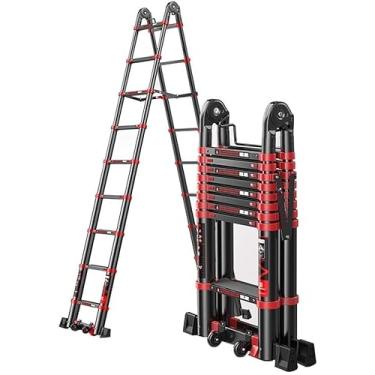 Imagem de OKUOKA Escadas, escada telescópica de alumínio com barra de suporte antiderrapante e dobradiças, escada de extensão resistente, escada dobrável portátil para telhado de sótão/5 m