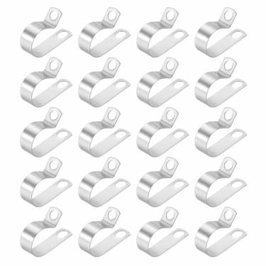 Imagem de HARFINGTON 20 peças de grampo de fio de metal 2,5 cm (25 mm) clipe de cabo tipo R 304 braçadeira de cabo de conduíte de aço inoxidável clipe de alça para instalação doméstica industrial fio de tubo
