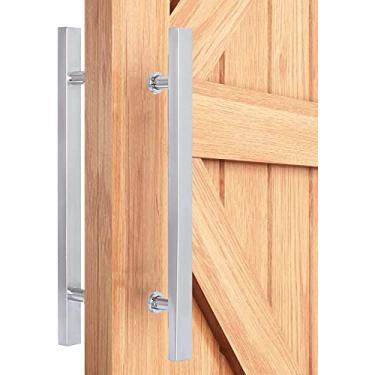 Imagem de Conjunto de maçanetas deslizantes de porta de celeiro, puxador de barra de aço inoxidável com alça de ferragens para porta de madeira de vidro interior e exterior (preto fosco 120 cm/47,2 pol