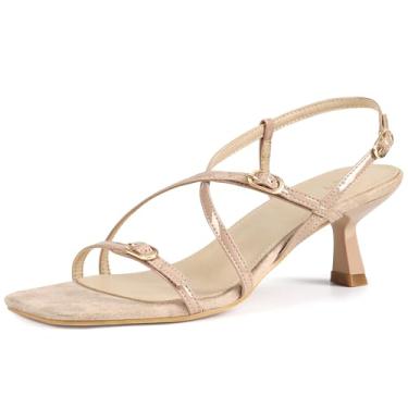 Imagem de Allegra K Sandália feminina de salto gatinho com fivela mental e tiras, Nude., 40