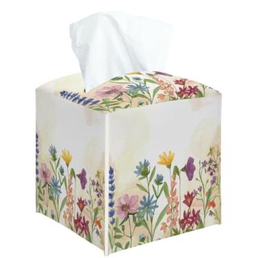 Imagem de Capa quadrada de caixa de lenços de papel floral decorativa para quarto, banheiro, cozinha, escritório, bancada, organizador de papel facial de couro -24