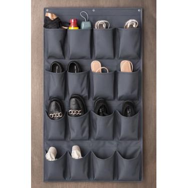 Imagem de Sapateira de Porta Premium, Sapateira Organizador Vertical em Nylon 600D, 110x60cm, 16 Bolsos, Suporta 8 Pares, Resistente e Reforçado, Ideal para Sapatos, Tênis e Acessórios, Cor Preta