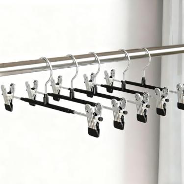 Imagem de Cabides para calças com clipes, pacote com 20 cabides de saia, economizam espaço, ganchos ajustáveis para roupas, shorts, jeans, organizador de armário e armazenamento