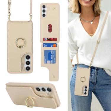 Imagem de Lipvina Capa para Samsung Galaxy S25 com suporte para cartão e alça para mulheres, cordão transversal, suporte de anel, fecho de pressão, capas carteira de telefone 6,2 polegadas (bege)