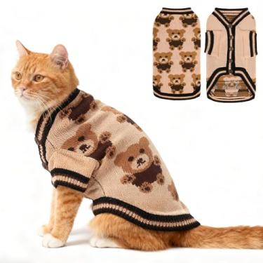 Imagem de EXPAWLORER Cardigã para gatos – Roupas elegantes de tricô para gatos, suéter macio para filhotes com manga, roupas fofas e quentes para animais de estimação, casaco de gato outono inverno para meninas