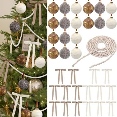 Imagem de Leitee Kit de enfeites de árvore de Natal metálicos, 43 peças, 18 enfeites de bola de Natal texturizados, guirlanda de contas de ouro antigo, 24 arcos de Natal, terracota, cobre neutro, decoração de