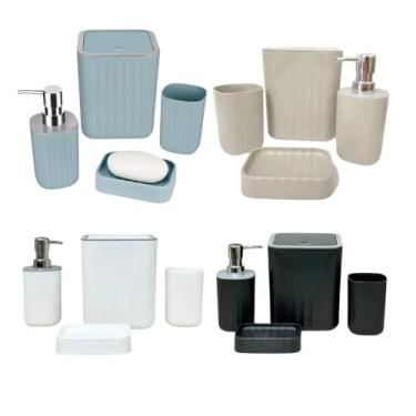 Imagem de Kit Banheiro Lavabo 4 Peças Lixeira Porta Sabonete Liquido Saboneteira Copo Multiuso (PRETO)