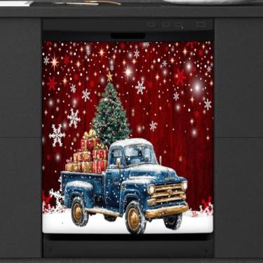 Imagem de Capa de ímã de lava-louças de Natal para caminhão, capas magnéticas para decoração de lava-louças, capa magnética para porta de geladeira, decalque de geladeira para cozinha, eletrodomésticos