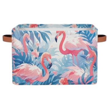 Imagem de Cestas de armazenamento pequenas, folhas de flamingo de animais, com alças, caixas de armazenamento de brinquedos infantis, organizador de cubo de tecido, cesto organizador para berçário, sala de