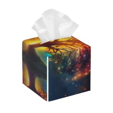 Imagem de Porta-lenços de couro quadrado à prova d'água árvore galáxia vida organizador de papel facial com cinto inferior cubo estojo de lenços para mesa, banheiro, escritório, mesa, carro, decorativo