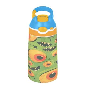 Imagem de ATTX Garrafa de água de desenho animado Monster Eyes 473 g – Garrafa de água reutilizável Tritan Sports & Travel com canudo e tampa de bico pop-up #371