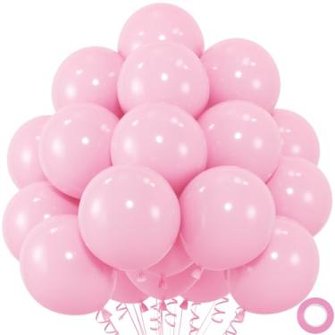 Imagem de 50 balões rosa pastel, balões de látex rosa claro de 30 cm para chá de bebê, revelação de gênero, casamento, aniversário, decorações de festa do dia dos namorados (com fita e cola adesiva)