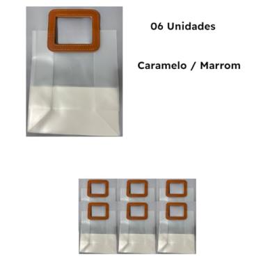 Imagem de Kit com 06 Embalagem para Presente 27x12x23cm Sacola Transparente Fosco Impermeávelcom Alça Quadrada em Couro (Caramelo)