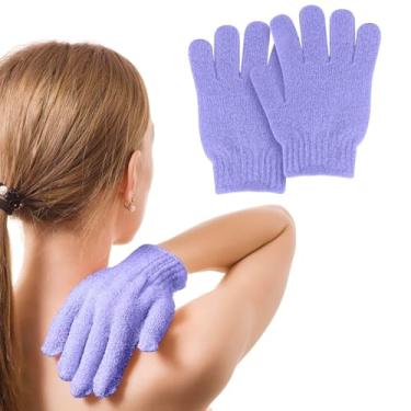 Imagem de MOLOPPO Luva de banho, 2 peças, use esponja de bucha, esfoliante corporal, limpeza profunda, remove a pele morta para mulheres e homens (Roxo)