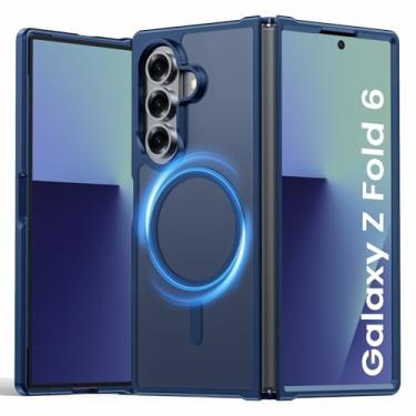 Imagem de Vividarm Capa magnética para Galaxy Z Fold 6, compatível com MagSafe [sem protetor de tela] [proteção de nível militar] Capa fina translúcida fosca à prova de choque fina para Samsung Z Fold 6 (azul)