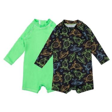 Imagem de Kit 2 Macaquinhos Menina Neon Print Proteção Solar Uv Bebê - Fofotinho