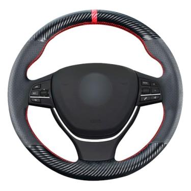 Imagem de Kivnto Capa de volante de fibra de carbono com costura DIY para BMW F07 F10 F11 5 Series 525i 550i 528i 535i 540i Sedan / F01 7 Series / F06 F12 F13 6 Series 38.1 cm acessórios interiores de couro