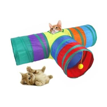 Imagem de Túnel Interativo para Gatos com Bolinha, Portátil Dobrável com 3 Saídas em T,Tubos e Túneis de Animais Pequenos, Rodas de Exercício para Animais Pequenos Colorido