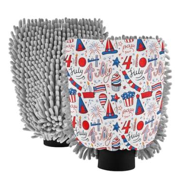 Imagem de STAYTOP Luvas de lavagem de carro 4 de julho e Dia da Independência, 2 peças, luvas de microfibra de chenille, sem arranhões, panos de esponja de lavagem ultra absorventes para carros, limpeza