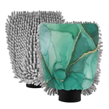 Imagem de STAYTOP Lindas luvas de lavagem de carro com textura de mármore, 2 peças, luvas de microfibra de chenille, sem arranhões, panos de esponja de lavagem ultra absorventes para carros, limpeza doméstica