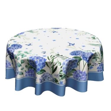 Imagem de Giwawa Toalha de mesa floral de primavera redonda de 152 cm, flor de hortênsia azul, para decoração de festa, piquenique, jantar