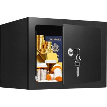 Imagem de Seguro pequeno para casa, cofre de segurança de aço com chaves sobressalentes e prateleira removível, cofre pessoal para viagens, casa, uso no escritório