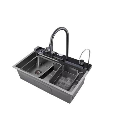 Imagem de Cuba Cozinha Gourmet Torneira Cascata Lavador Copos - Cinza