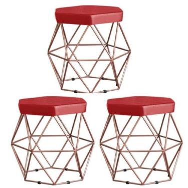 Imagem de Kit 3 Puffs decorativos aramado Vanessa-material sintético vermelho - 