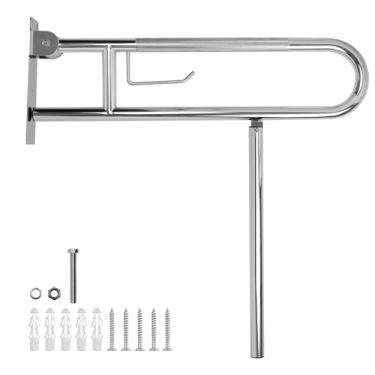 Imagem de Rackickyer Barra de apoio para deficientes, trilhos de segurança de banheiro de aço inoxidável de 3,2 cm de diâmetro para banheiro com suporte de papel, trilho de suporte dobrável antiderrapante para