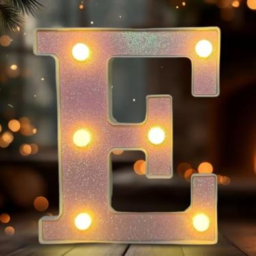 Imagem de Letreiro de LED com letra E, sinal iluminado com letra do alfabeto para decoração de casa, decorações de festa de casamento de aniversário - rosa E