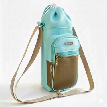 Imagem de Bolsa Térmica (TIFFANY COM OURO) GALANTE para Garrafa de 1,5 LITROS ml em Couro Sintético - Coleção Cores VERÃO 2026