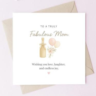 Imagem de TEEMI -Fabulous Woman Cartões de felicitações - Cartão de aniversário de filha amiga mãe 300GSM cartolina premium com envelope, elegante design floral de balão de champanhe, em branco dentro pronto