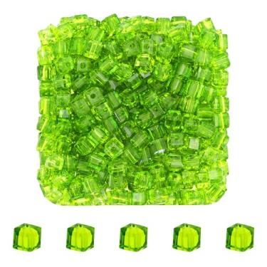 Imagem de Mandala Crafts Contas de cristal de cubo verde neon de 4 mm – 500 contas de vidro facetadas para fabricação de joias, suprimentos de contas, artesanato DIY, pulseiras, colares, brincos e contas