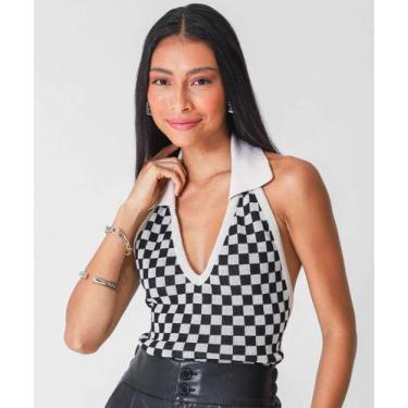 Imagem de Blusa Feminina Frente Única Xadrez Marisa Preto-78174, Preto, M