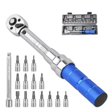 Imagem de Conjunto de chave de torque de bicicleta, chave de torque de acionamento de 1/4 de polegada 2 a 14 Nm Kit de ferramentas de bicicleta para bicicletas MTB Mountain Road com chave Allen, soquetes Torx, barra de extensão