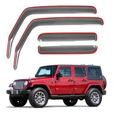 Imagem de Aurorasters Protetores de chuva de janela no canal para Jeep Wrangler JK 2007-2018 (4 portas/ilimitadas), defletores de janela para acessórios Jeep Wrangler JK 2018, 4 peças